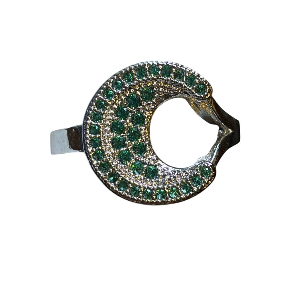 Vintage 836S Marked Green Rhinestone Silver Tone Statement Ring Size 8